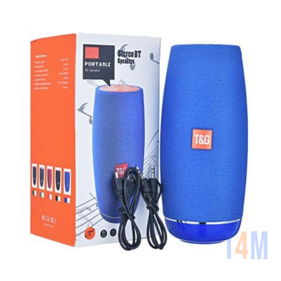 Coluna de Som Bluetooth Portátil T&G TG-108 Chamadas Viva-voz/TF/AUX/FM Azul
